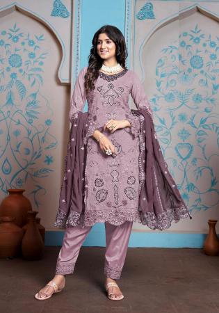 Picture of Georgette Rosy Brown Straight Cut Salwar Kameez