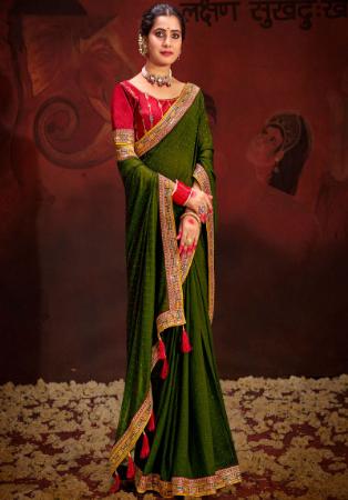 Picture of Pleasing Silk Dark Green Saree