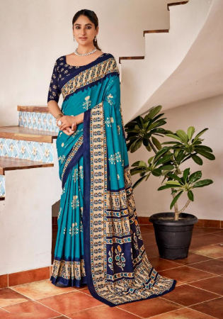 Picture of Magnificent Cotton Teal Saree