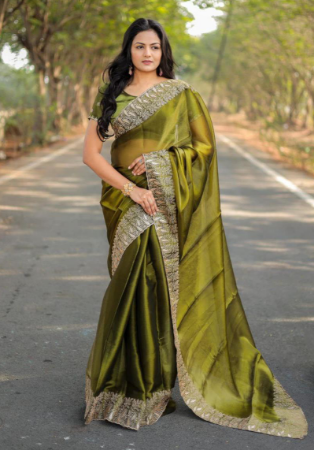 Picture of Sightly Silk Olive Drab Saree