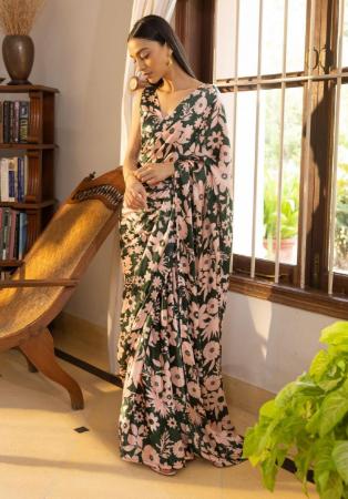 Picture of Sublime Satin Dark Olive Green Saree