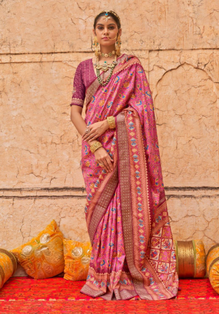 Picture of Beautiful Silk Pale Violet Red & Dark Slate Blue Saree