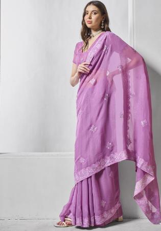 Picture of Shapely Chiffon & Net Plum Saree