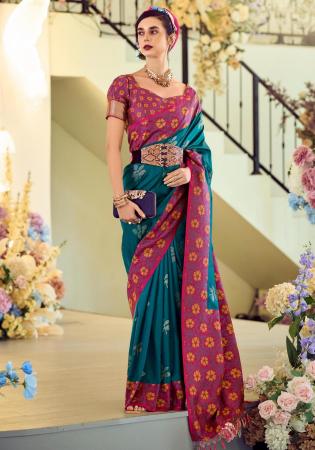 Picture of Beautiful Silk Teal Saree