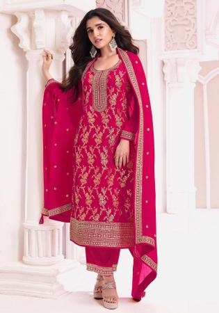 Picture of Chiffon Light Pink Straight Cut Salwar Kameez