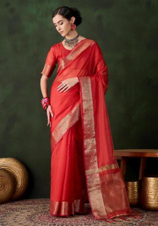 Picture of Pleasing Organza Fire Brick Saree