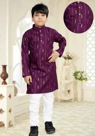 Picture of Admirable Cotton Plum Kids Kurta Pyjama