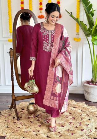 Picture of Pleasing Chiffon Indian Red Readymade Salwar Kameez
