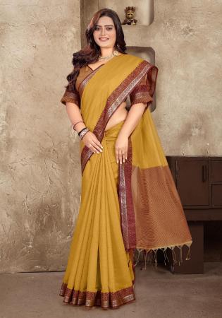 Picture of Classy Linen & Silk Dark Golden Rod Saree