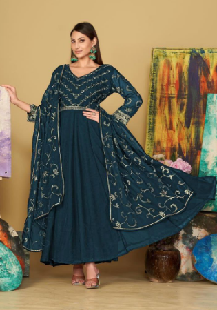 Picture of Georgette Dark Slate Grey Anarkali Salwar Kameez