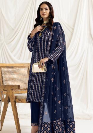 Picture of Georgette Dark Slate Grey Straight Cut Salwar Kameez