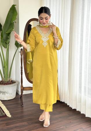 Picture of Good Looking Organza Golden Rod Readymade Salwar Kameez