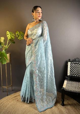 Picture of Shapely Net Light Slate Grey Saree
