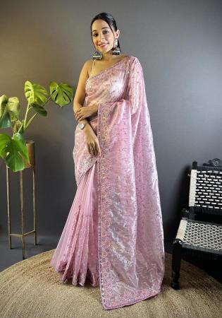 Picture of Alluring Net Pale Violet Red Saree