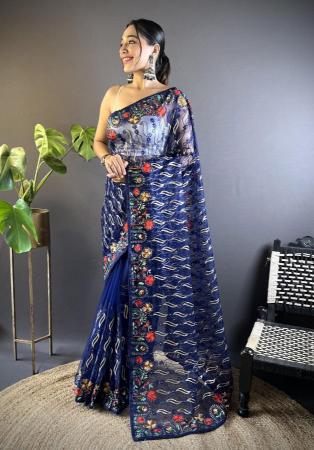 Picture of Ravishing Net Navy Blue Saree