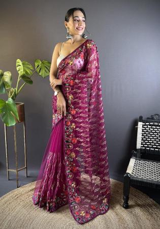 Picture of Elegant Net Dark Red Saree