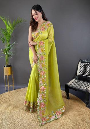 Picture of Sightly Silk Yellow Green Saree