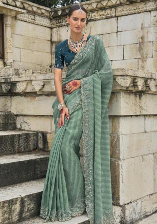 Picture of Statuesque Crepe & Satin Cadet Blue Saree