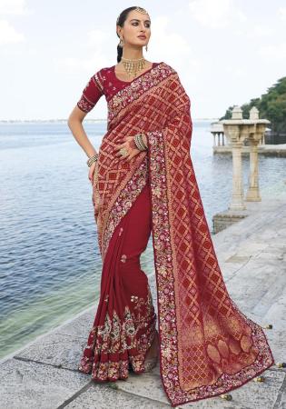 Picture of Wonderful Crepe & Satin Maroon Saree