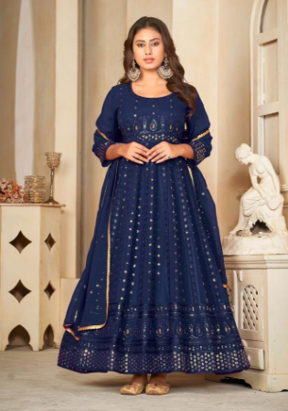 Picture of Nice Georgette Navy Blue Anarkali Salwar Kameez
