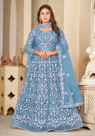 Picture of Nice Net Cadet Blue Anarkali Salwar Kameez