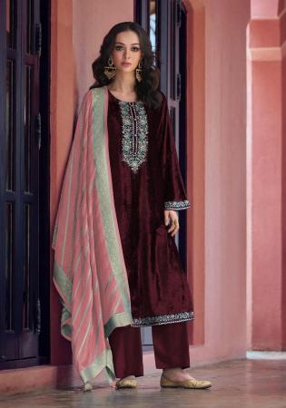 Picture of Ideal Chiffon Maroon Straight Cut Salwar Kameez