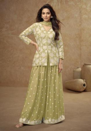 Picture of Alluring Chiffon Tan Straight Cut Salwar Kameez