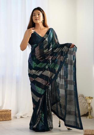 Picture of Lovely Georgette Dark Slate Grey Saree