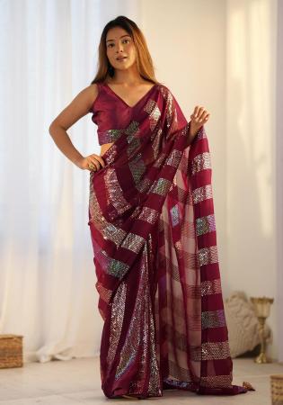 Picture of Excellent Georgette Maroon Saree