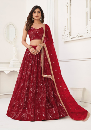 Picture of Excellent Net Maroon Lehenga Choli