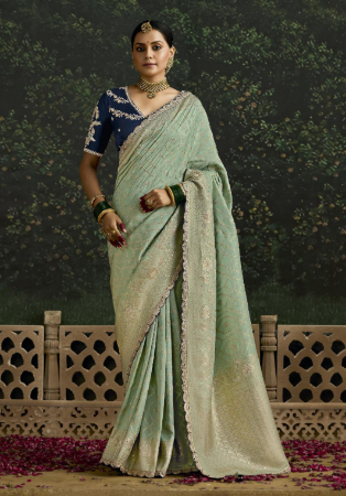 Picture of Comely Silk Dark Sea Green Saree