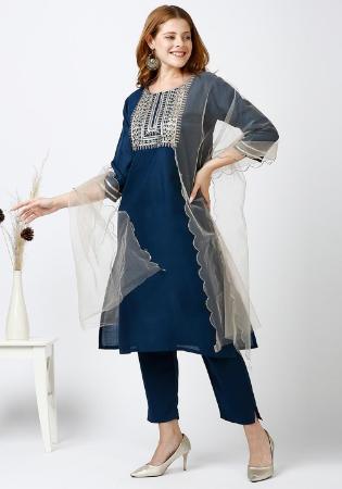 Picture of Wonderful Cotton Midnight Blue Readymade Salwar Kameez