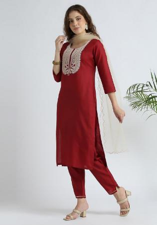 Picture of Delightful Cotton Maroon Readymade Salwar Kameez