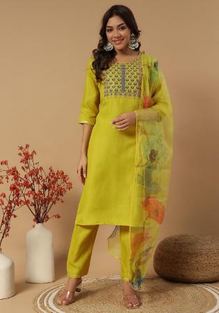 Picture of Ravishing Cotton Yellow Green Readymade Salwar Kameez