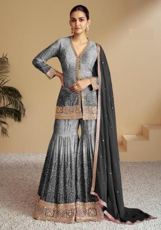 Picture of Delightful Chiffon Silver Straight Cut Salwar Kameez