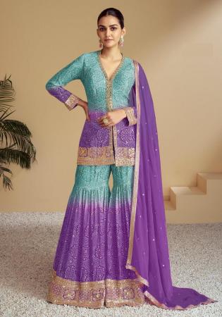 Picture of Resplendent Chiffon Purple Straight Cut Salwar Kameez