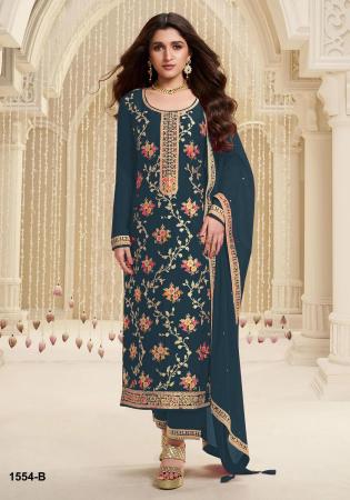 Picture of Chiffon Dark Slate Grey Straight Cut Salwar Kameez