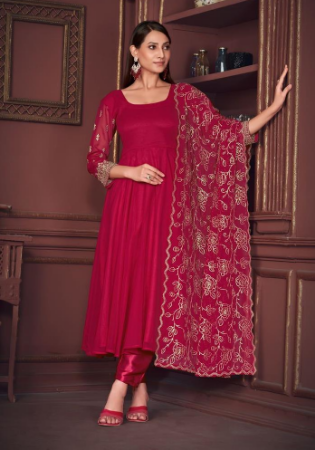 Picture of Bewitching Georgette Light Coral Anarkali Salwar Kameez