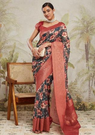 Picture of Ideal Silk Dark Slate Grey Saree