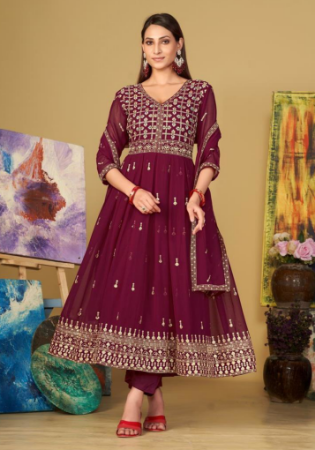 Picture of Georgette Saddle Brown Anarkali Salwar Kameez