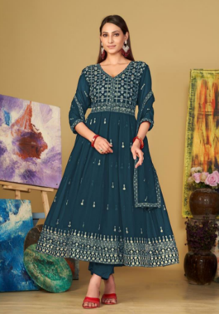 Picture of Georgette Dark Slate Grey Anarkali Salwar Kameez