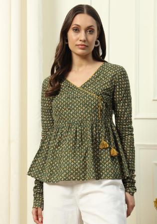 Picture of Ideal Cotton Dark Olive Green Kurtis & Tunic