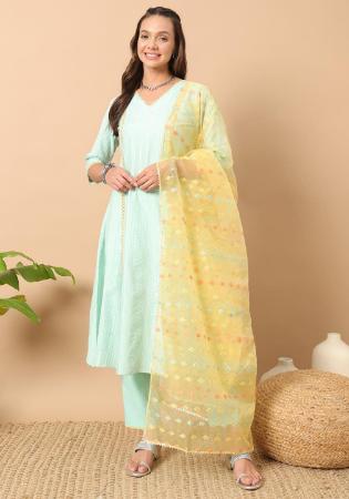 Picture of Cotton Dark Sea Green Readymade Salwar Kameez