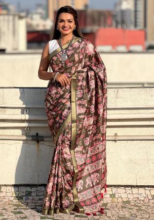 Picture of Amazing Silk Dark Olive Green Saree