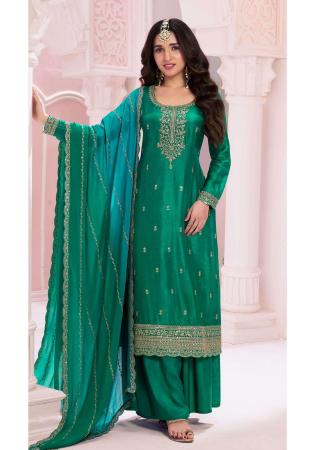 Picture of Appealing Chiffon Teal Straight Cut Salwar Kameez