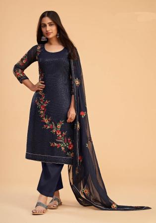 Picture of Georgette Dark Slate Grey Straight Cut Salwar Kameez