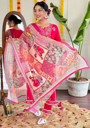 Picture of Alluring Cotton Crimson Readymade Salwar Kameez