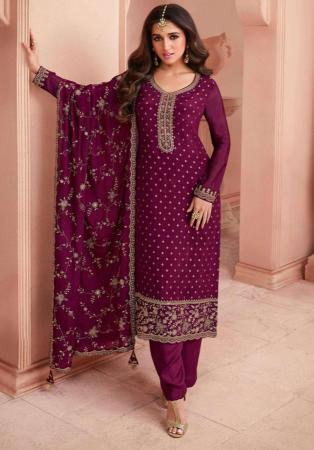 Picture of Shapely Silk Saddle Brown Straight Cut Salwar Kameez