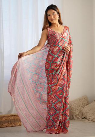 Picture of Pretty Chiffon Indian Red Saree