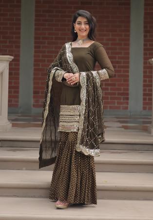 Picture of Georgette Dark Olive Green Readymade Salwar Kameez